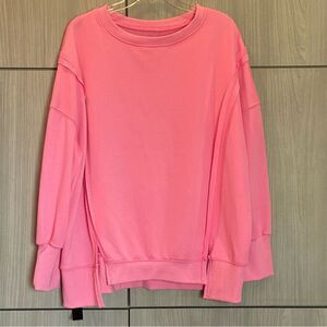 Pink Pullover Popover Crewneck Oversized Long Sleeve Top Blouse Medium